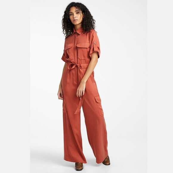 Simons | Icone Rust Lyocell Wide Leg Utility Jumpsuit - Size L - Picture 1 of 15